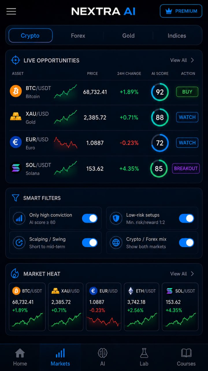NEXTRA AI Markets screen