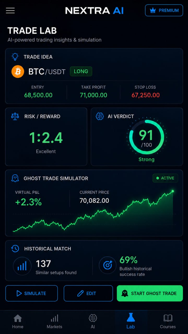 NEXTRA AI Trade Lab screen